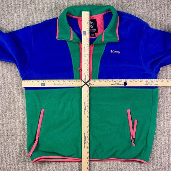 Vintage Columbia Colorblock Fleece Jacket Mens XL Blue Green Pink Full Zip Retro - Picture 6 of 7